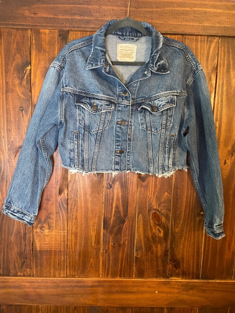 Levi's Cropped Denim Jacket - Light Blue with Tan Label SzM